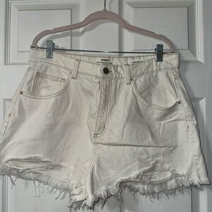 Cotton On White Distressed Frayed Hem Denim Shorts